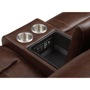 8549BRW-2 Double Glider Reclining Love Seat with Center Console, Receptacles and USB Ports - 8549BRW-2