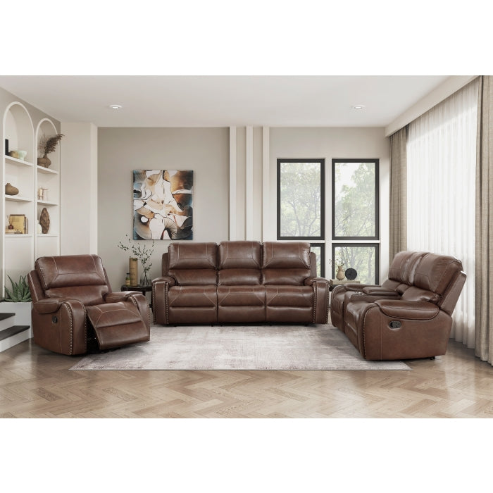 8549BRW-2 Double Glider Reclining Love Seat with Center Console, Receptacles and USB Ports - 8549BRW-2