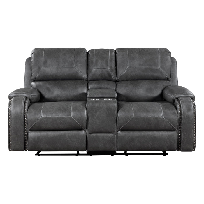8549GRY-2 Double Glider Reclining Love Seat with Center Console, Receptacles and USB Ports - 8549GRY-2