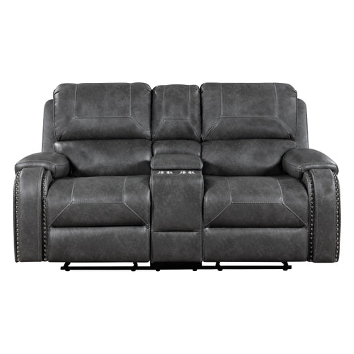 8549GRY-2 Double Glider Reclining Love Seat with Center Console, Receptacles and USB Ports - 8549GRY-2