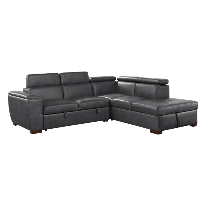 8567GY*SC (2)2-Piece Sectional with Pull-out Bed and Right Chaise with Hidden Storage, Adjustable Headrests - 8567GY*SC