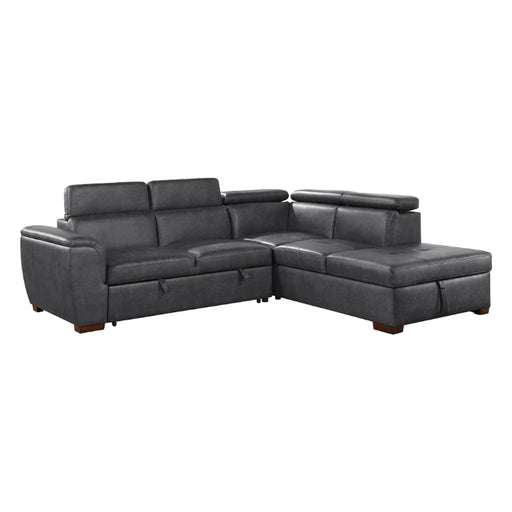 8567GY*SC (2)2-Piece Sectional with Pull-out Bed and Right Chaise with Hidden Storage, Adjustable Headrests - 8567GY*SC