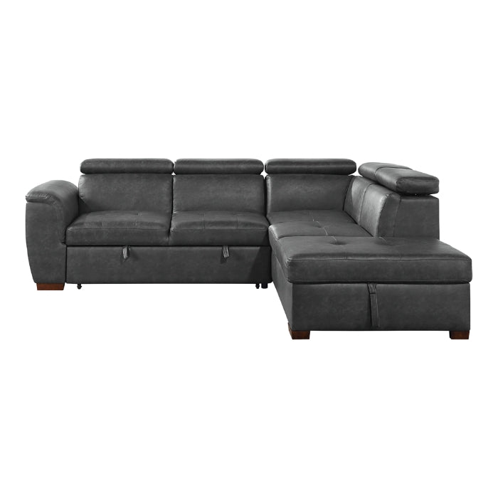 8567GY*SC (2)2-Piece Sectional with Pull-out Bed and Right Chaise with Hidden Storage, Adjustable Headrests - 8567GY*SC