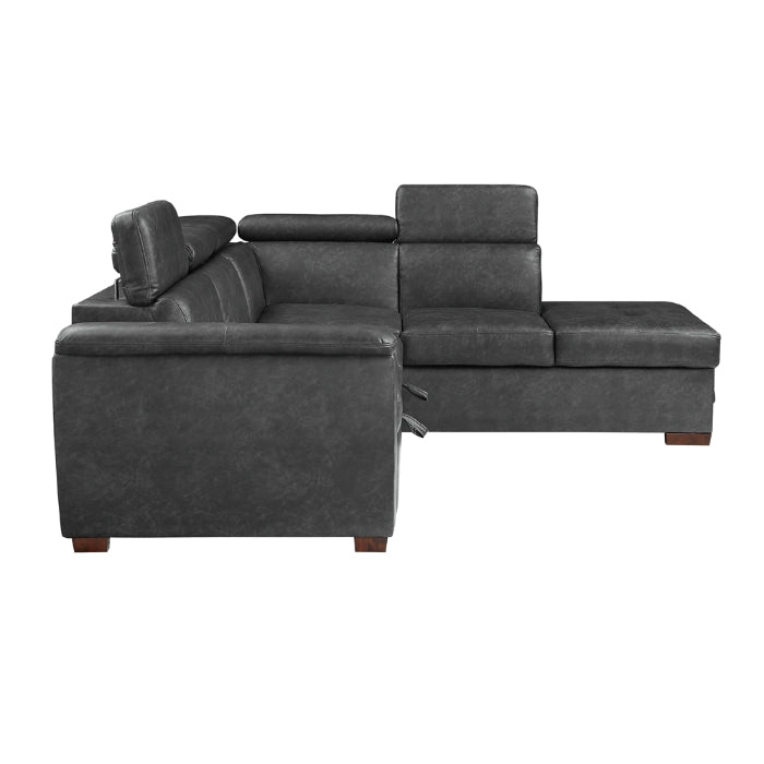 8567GY*SC (2)2-Piece Sectional with Pull-out Bed and Right Chaise with Hidden Storage, Adjustable Headrests - 8567GY*SC