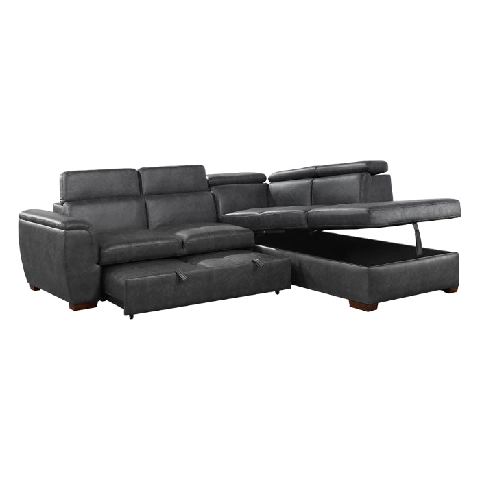 8567GY*SC (2)2-Piece Sectional with Pull-out Bed and Right Chaise with Hidden Storage, Adjustable Headrests - 8567GY*SC