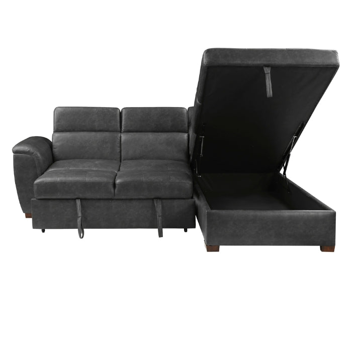 8567GY*SC (2)2-Piece Sectional with Pull-out Bed and Right Chaise with Hidden Storage, Adjustable Headrests - 8567GY*SC