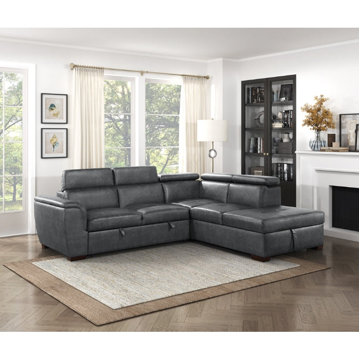 8567GY*SC (2)2-Piece Sectional with Pull-out Bed and Right Chaise with Hidden Storage, Adjustable Headrests - 8567GY*SC