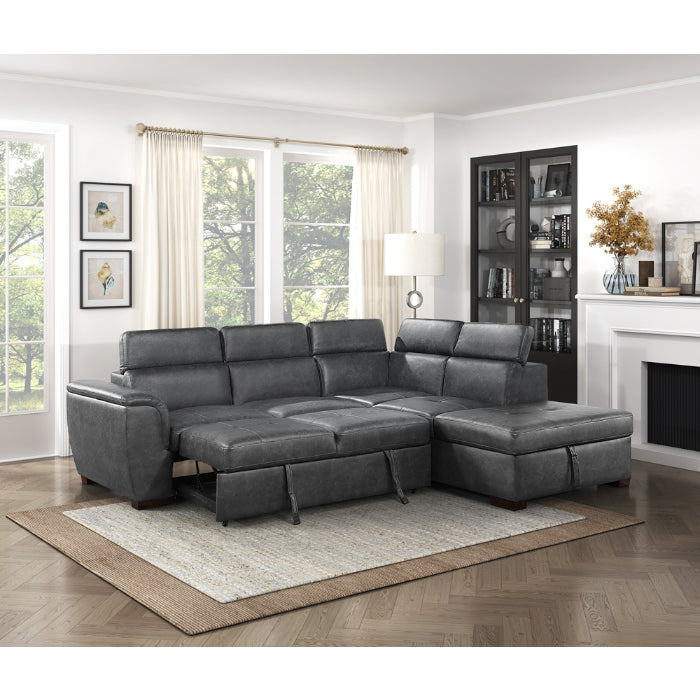 8567GY*SC (2)2-Piece Sectional with Pull-out Bed and Right Chaise with Hidden Storage, Adjustable Headrests - 8567GY*SC