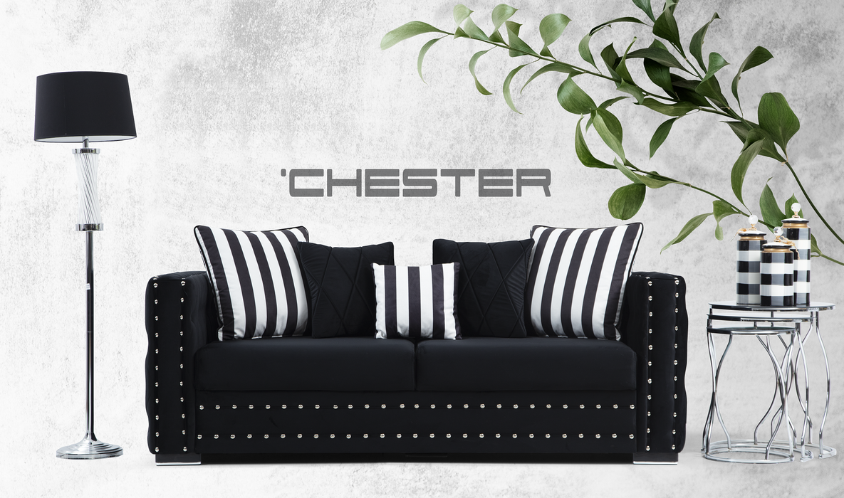 Mosby Black Velvet Sofa & Loveseat & Chair