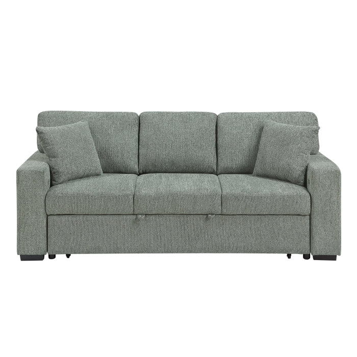 9050GRN-3SL Sofa with Pull-out Bed, Center Drop-down Cup Holders, Arms with Shelves and Charging Ports - 9050GRN-3SL