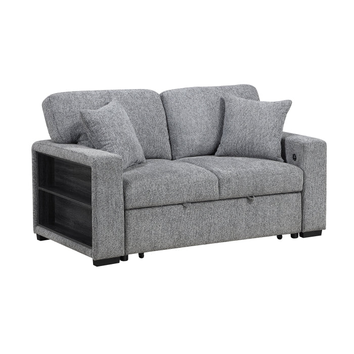 9050GRY-2SL Love Seat with Pull-out Bed, Arms with Shelves and Charging Ports - 9050GRY-2SL