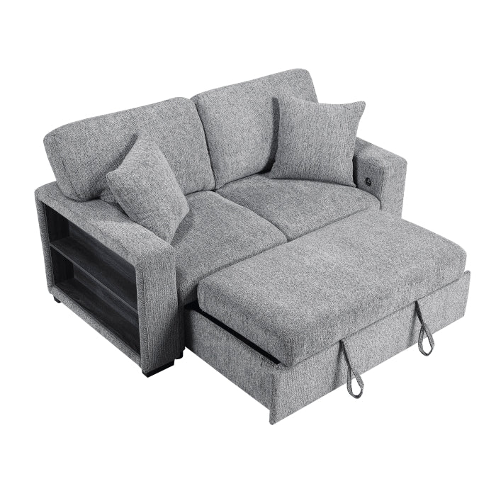 9050GRY-2SL Love Seat with Pull-out Bed, Arms with Shelves and Charging Ports - 9050GRY-2SL
