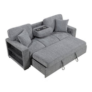 9050GRY-3SL Sofa with Pull-out Bed, Center Drop-down Cup Holders, Arms with Shelves and Charging Ports - 9050GRY-3SL