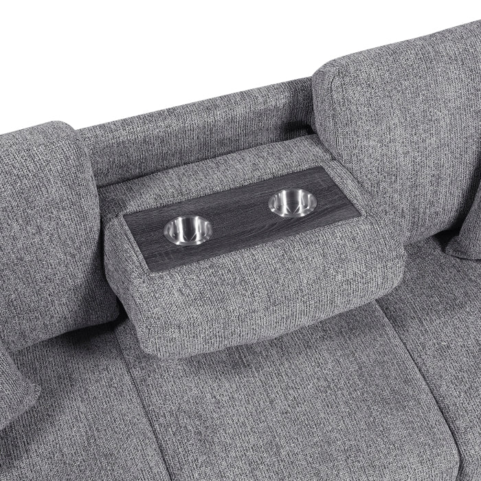 9050GRY-3SL Sofa with Pull-out Bed, Center Drop-down Cup Holders, Arms with Shelves and Charging Ports - 9050GRY-3SL