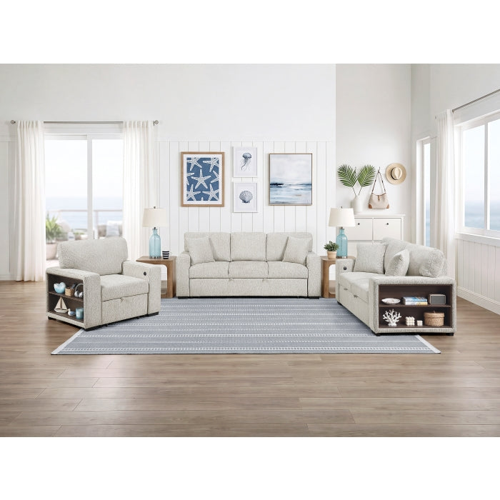 9050TPE-3SL Sofa with Pull-out Bed, Center Drop-down Cup Holders, Arms with Shelves and Charging Ports - 9050TPE-3SL