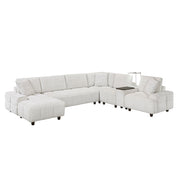 9067TPE*6LC1R 6-Piece Modular Sectional with Left Chaise, Console with Hidden Storage, Wireless Speakers, Wireless Chargers, Swivel Table Top, Reading Lights and Charging Ports - 9067TPE*6LC1R
