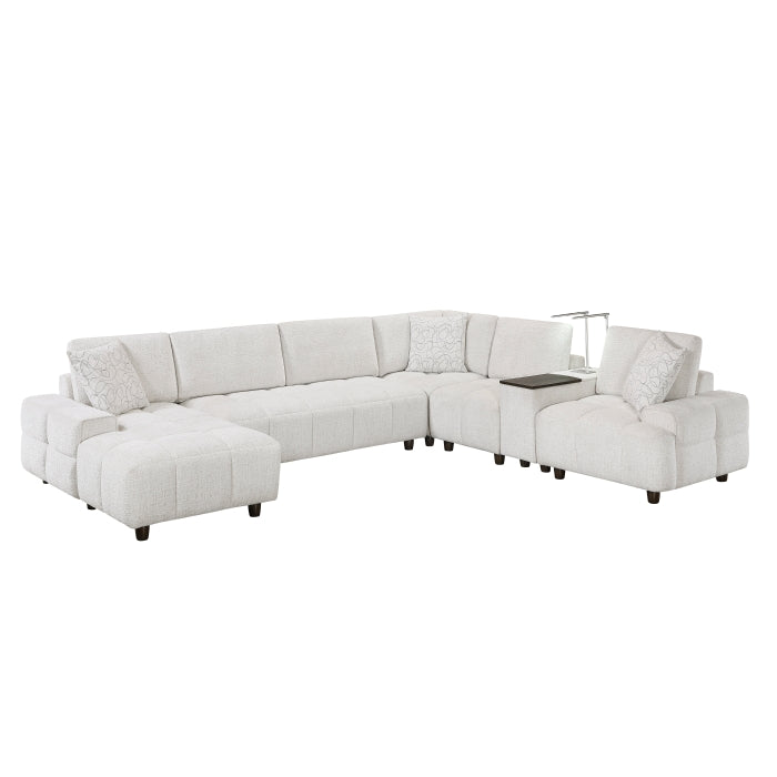 9067TPE*6LC1R 6-Piece Modular Sectional with Left Chaise, Console with Hidden Storage, Wireless Speakers, Wireless Chargers, Swivel Table Top, Reading Lights and Charging Ports - 9067TPE*6LC1R