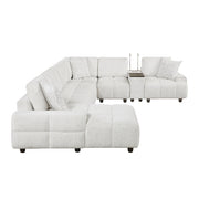 9067TPE*6LC1R 6-Piece Modular Sectional with Left Chaise, Console with Hidden Storage, Wireless Speakers, Wireless Chargers, Swivel Table Top, Reading Lights and Charging Ports - 9067TPE*6LC1R