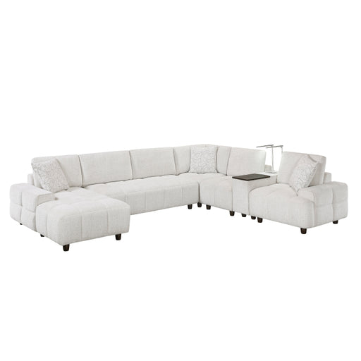9067TPE*6LC1R 6-Piece Modular Sectional with Left Chaise, Console with Hidden Storage, Wireless Speakers, Wireless Chargers, Swivel Table Top, Reading Lights and Charging Ports - 9067TPE*6LC1R