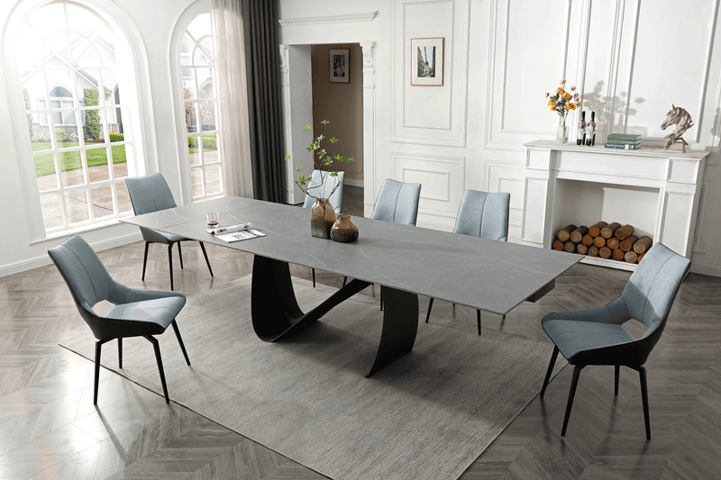 9087 Table Dark grey with 1239 swivel blue chairs SET - p12869