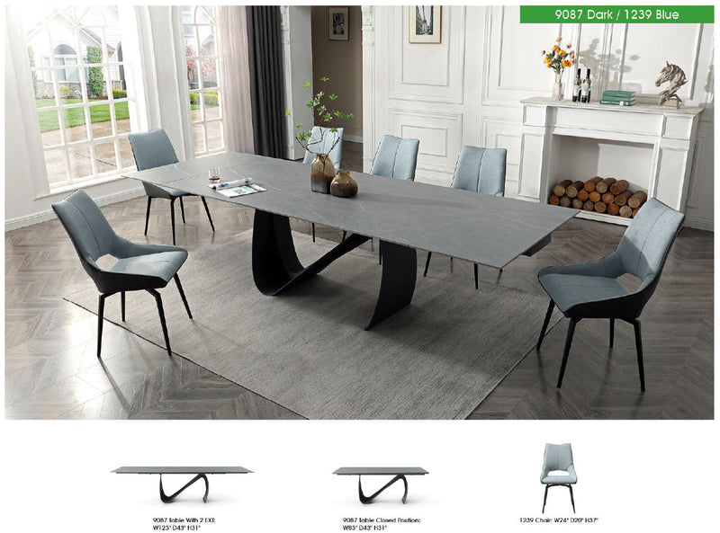 9087 Table Dark grey with 1239 swivel blue chairs SET - p12869