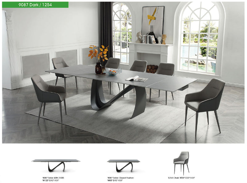9087 Table Dark Grey With 1254 Chairs And Vulcano Buffet/Mirror Set - p14484