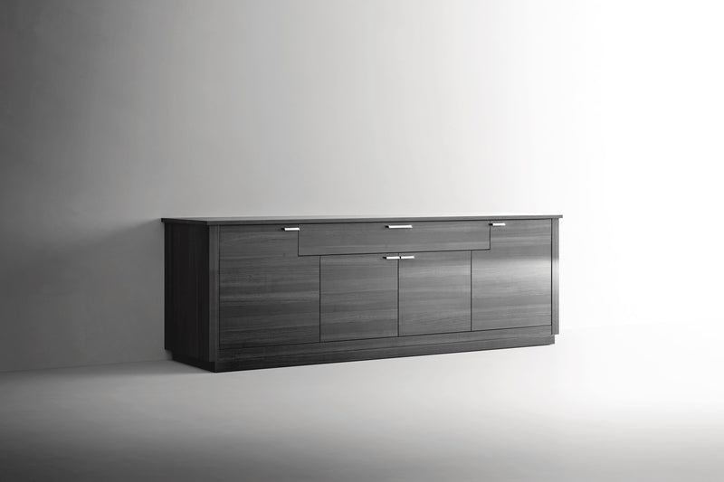 9087 Table Dark Grey With 1254 Chairs And Vulcano Buffet/Mirror Set - p14484