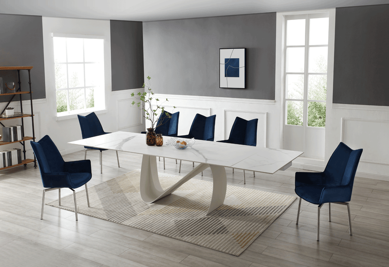 9087 Table White with 1218 swivel blue chair SET - p12872