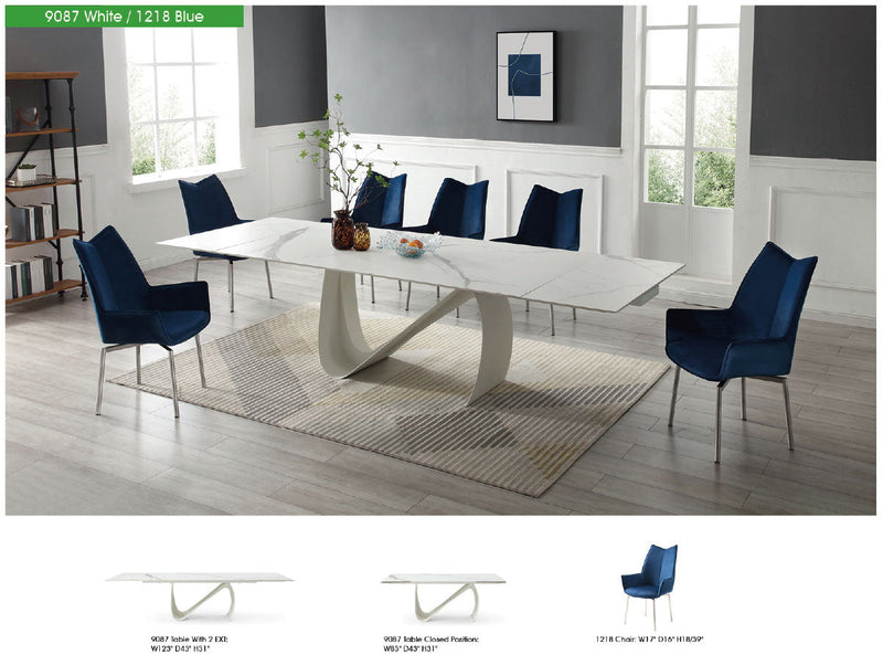 9087 Table White with 1218 swivel blue chair SET - p12872