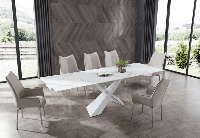 9113 Dining Table With 1218 Swivel Grey Chairs Set - Gate FurnitureDining Room Set