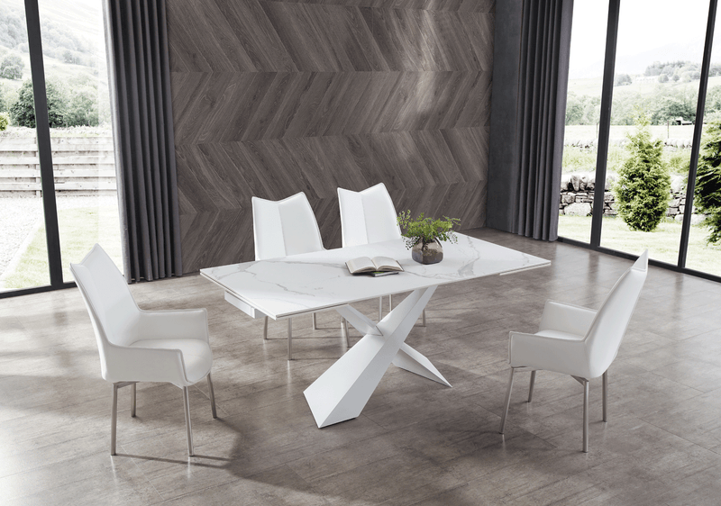 9113 Dining Table With 1218 Swivel White Chairs Set - Gate FurnitureDining Room Set