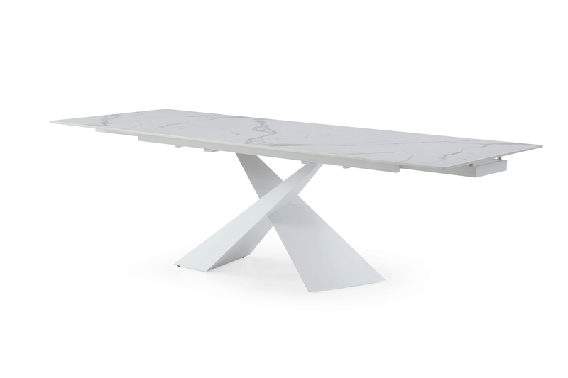 9113 Dining Table with 1218 swivel White Chairs SET - p11818