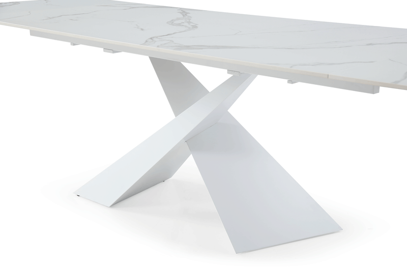 9113 Dining Table with 1218 swivel White Chairs SET - p11818