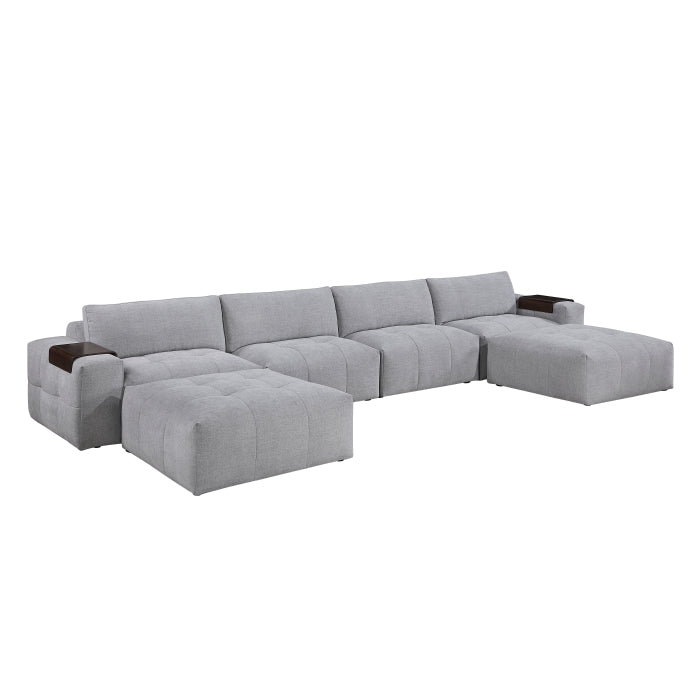 9155GY*61L1R2OT (6)6-Piece Modular Sectional with Two Ottomans - 9155GY*61L1R2OT
