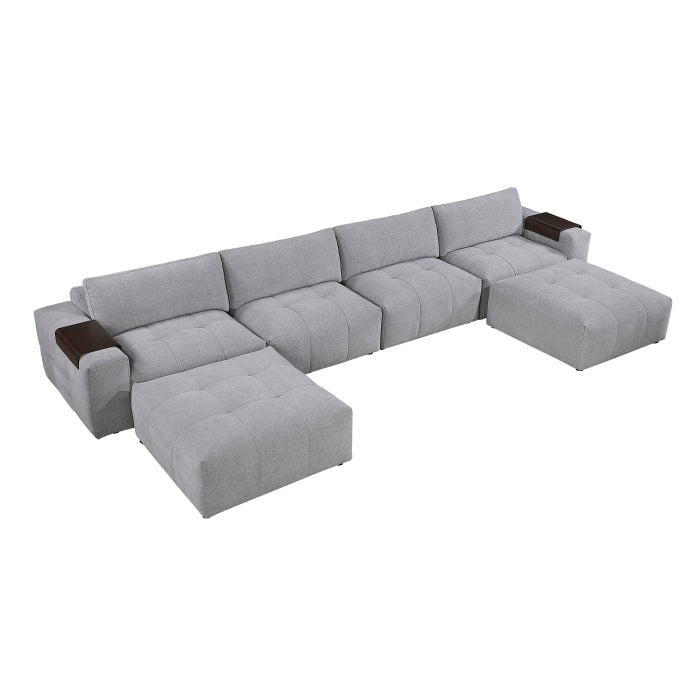 9155GY*61L1R2OT (6)6-Piece Modular Sectional with Two Ottomans - 9155GY*61L1R2OT
