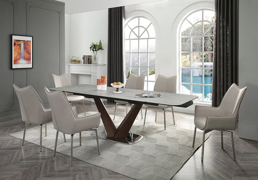 9188 Table With 1218 Swivel Grey Taupe Chairs Set - Gate FurnitureDining Room Set