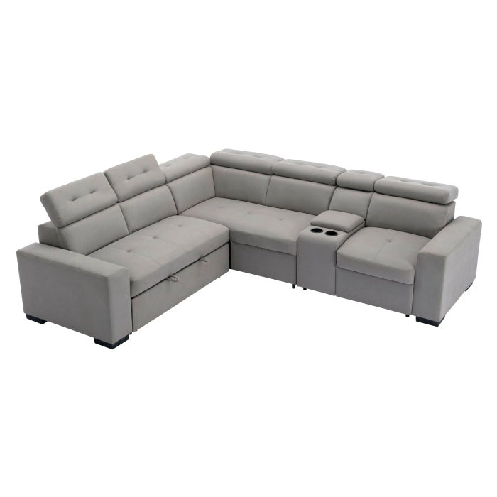 9219GY*SC (3)3-Piece Sectional with Adjustable Headrests, Pull-out Bed and Console - 9219GY*SC