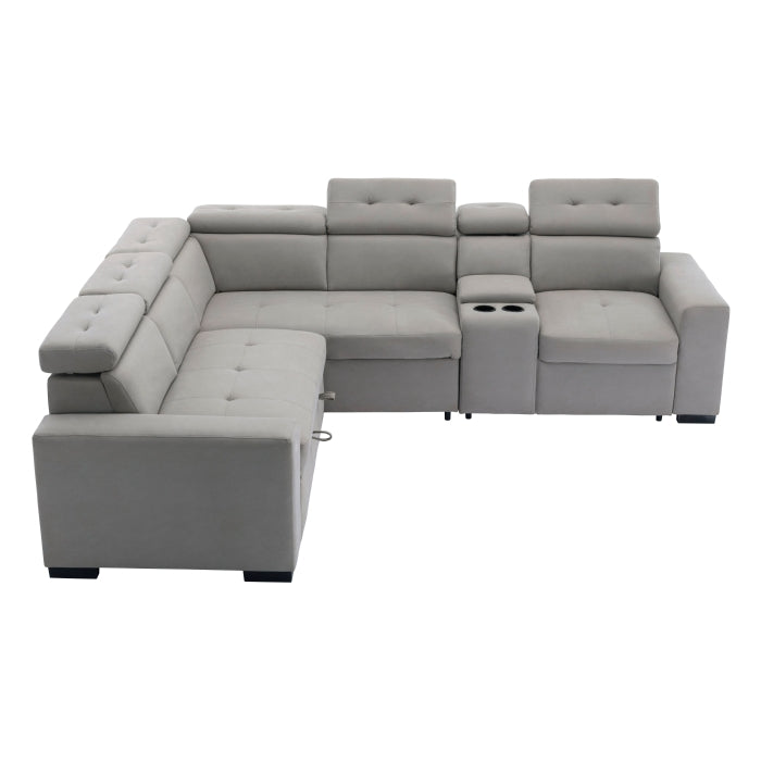 9219GY*SC (3)3-Piece Sectional with Adjustable Headrests, Pull-out Bed and Console - 9219GY*SC