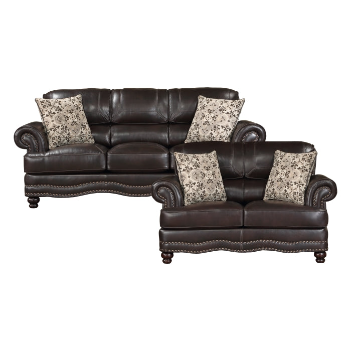 9268BRW*2 2pc Set: Sofa, Love - 9268BRW*2