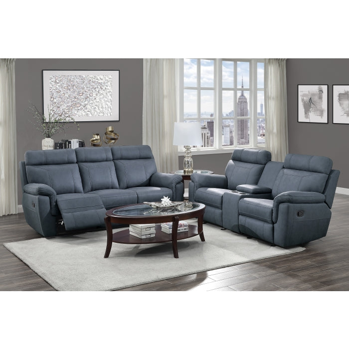 9301BUE-3 Double Reclining Sofa with Center Drop-Down Cup Holders - 9301BUE-3