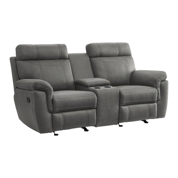 9301GRY-2 Double Glider Reclining Love Seat with Center Console - 9301GRY-2