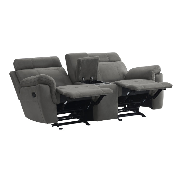 9301GRY-2 Double Glider Reclining Love Seat with Center Console - 9301GRY-2