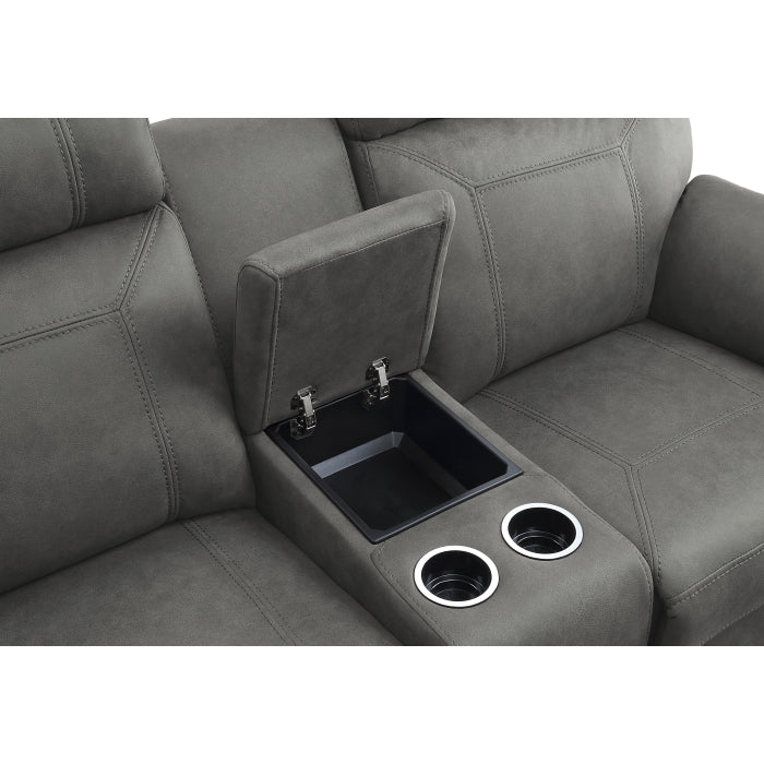9301GRY-2 Double Glider Reclining Love Seat with Center Console - 9301GRY-2