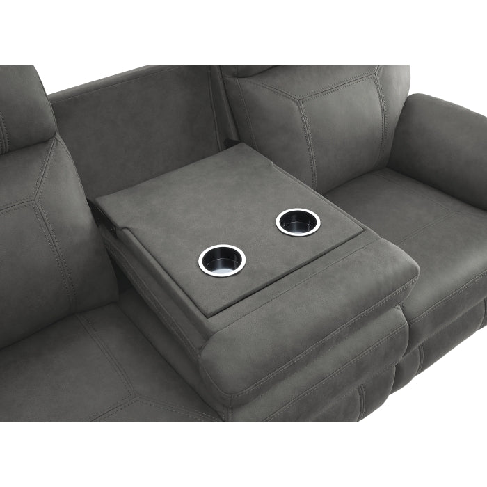 9301GRY-3 Double Reclining Sofa with Center Drop-Down Cup Holders - 9301GRY-3