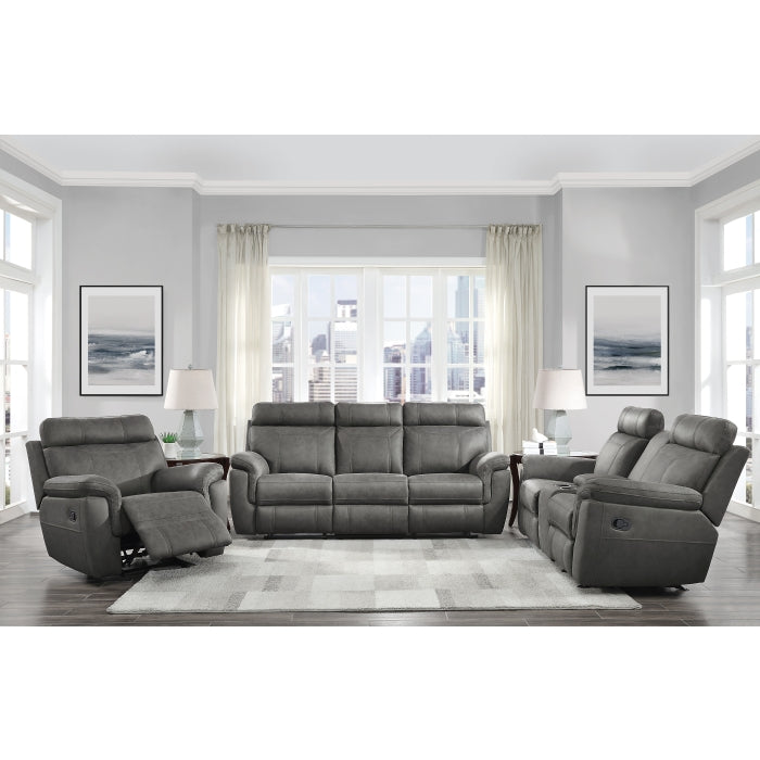 9301GRY-3 Double Reclining Sofa with Center Drop-Down Cup Holders - 9301GRY-3