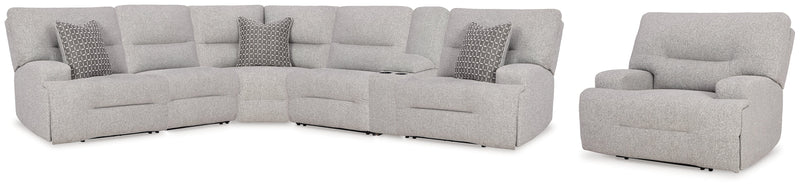 Acklen Place Pewter 6-Piece Power Reclining Sectional and Power Recliner from Ashley - Luna Furniture