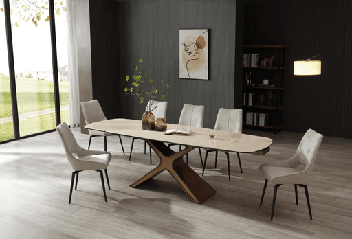 9368 Table Taupe with 1239 swivel beige chairs SET - p12874