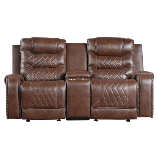 9405BR-2 Double Glider Reclining Love Seat with Center Console, Receptacles and USB Port - 9405BR-2