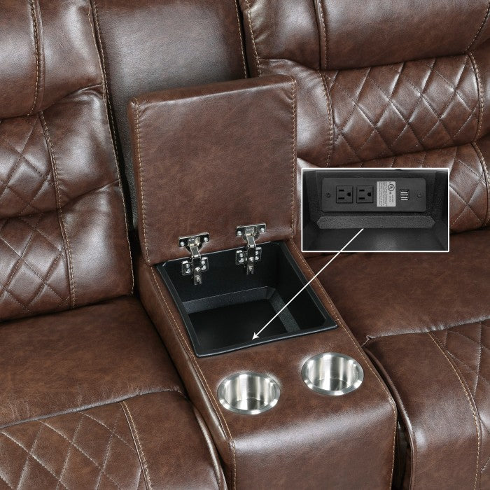 9405BR-2 Double Glider Reclining Love Seat with Center Console, Receptacles and USB Port - 9405BR-2