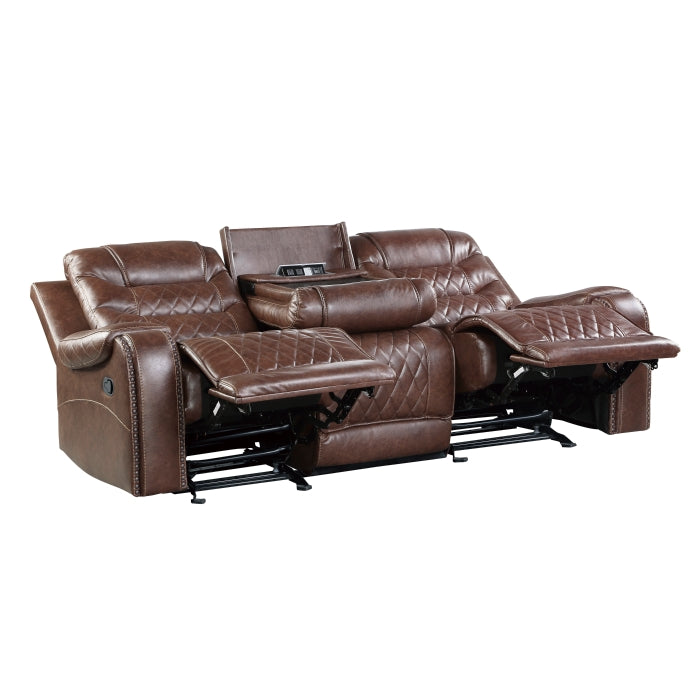 9405BR-3 Double Reclining Sofa with Center Drop-Down Cup Holders, Receptacles and USB Ports - 9405BR-3